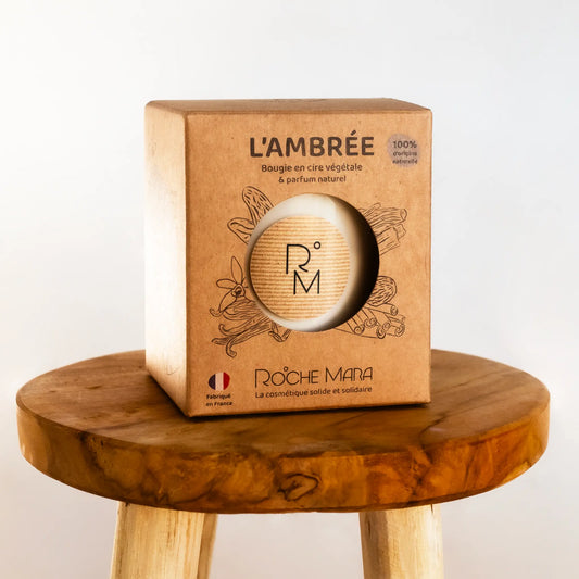 Bougie L’Ambrée – Chaleur boisée & artisanat engagé RocheMara