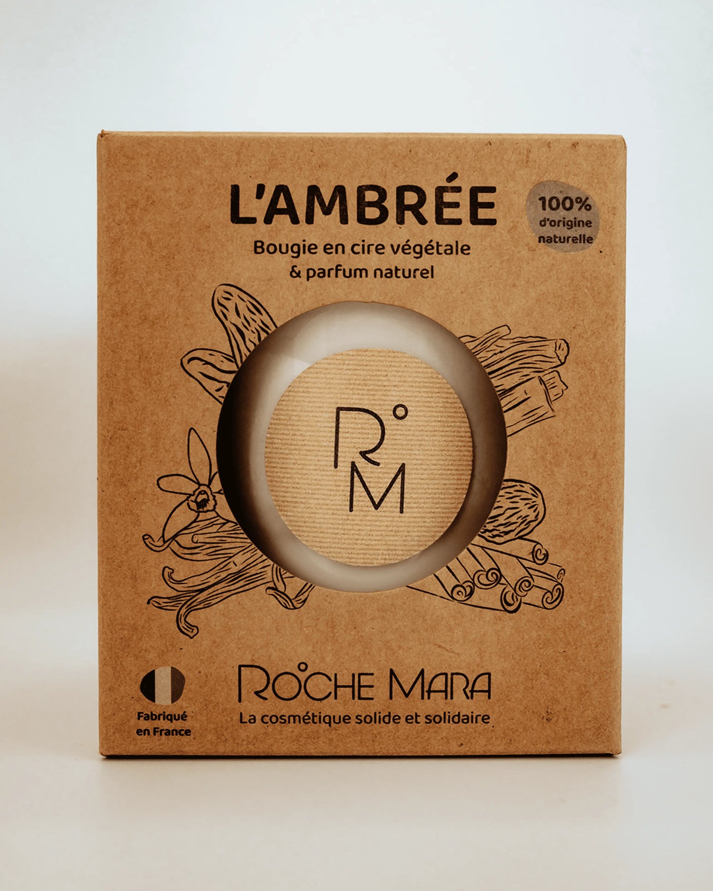 Bougie L’Ambrée – Chaleur boisée & artisanat engagé RocheMara