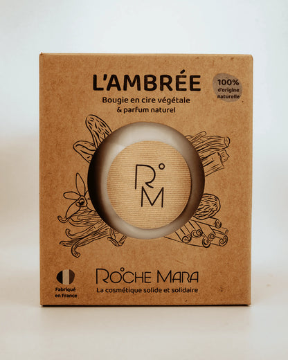 Bougie L’Ambrée – Chaleur boisée & artisanat engagé RocheMara
